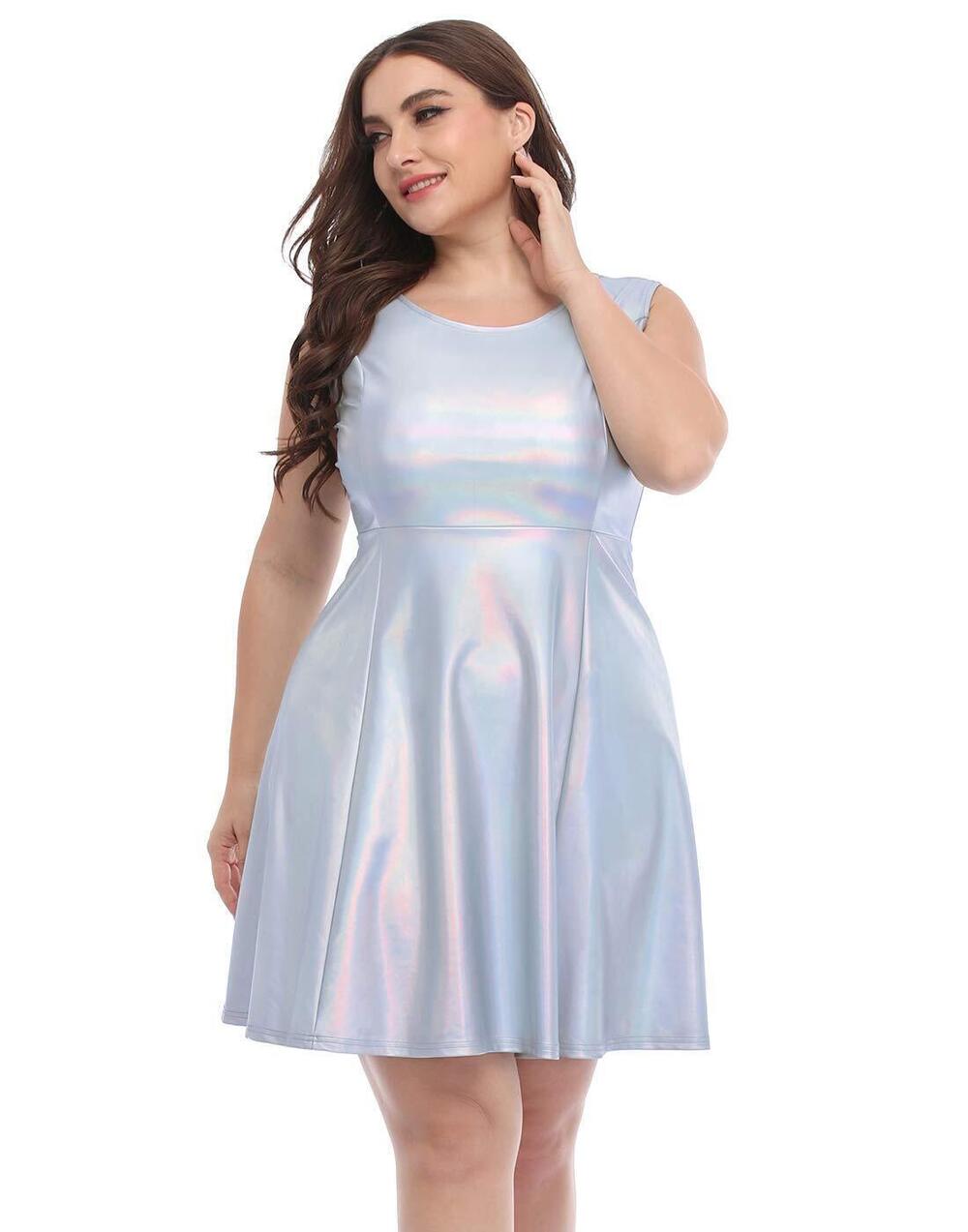 7105 Shiny Metallic Alien Costume Dress Futuristic Sleeveless Space Skater